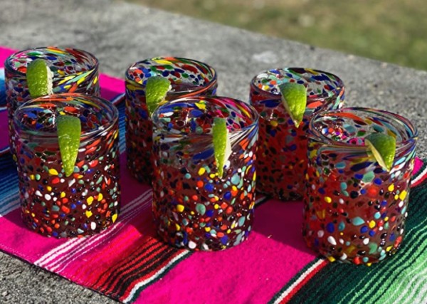Mexican Hand Blown Glass Confetti Tumbler